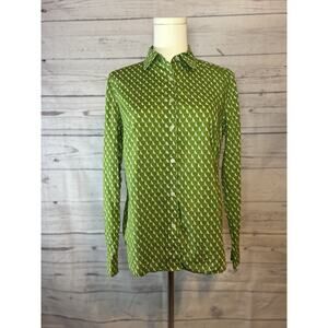 Talbots Green Dog Print Button-Up Blouse Size 4 Cotton Long Sleeve Novelty To
